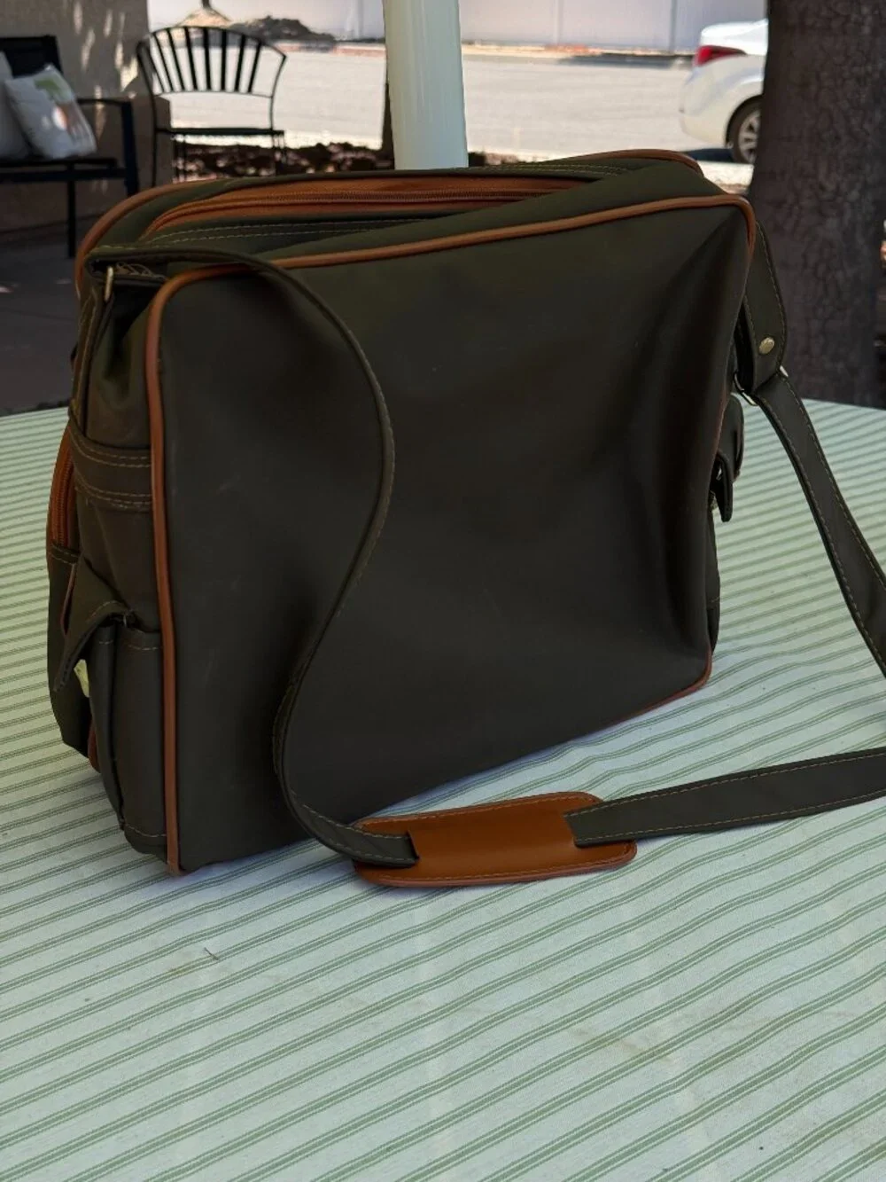 Vintage Mr. Roberts Retro Green + Red Stripe Travel Bag